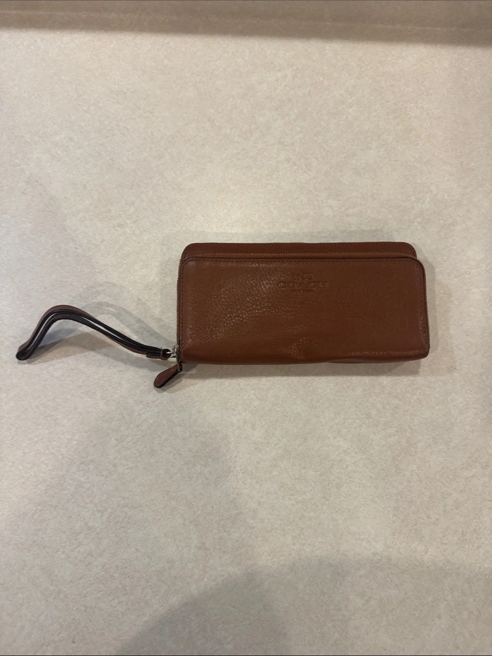 Coach Chestnut Brown Leather Zip Wallet with Embossed Logo